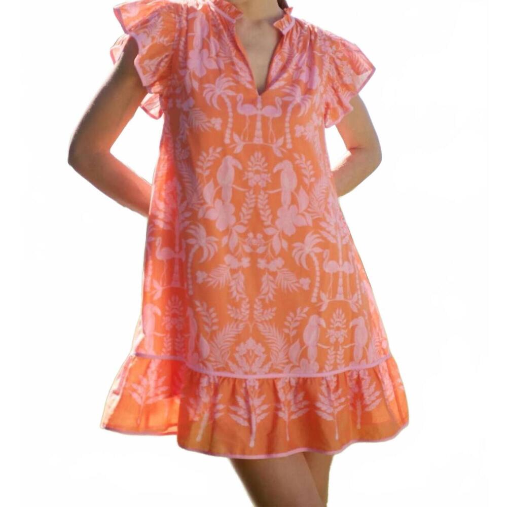 NEW SUGARLIPS toucan jungle print shift dress in pink-orange multi - Picture 4 of 6